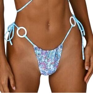 Revolve VDM Reversible Pastel Paisley/Mint Swimsuit String Bikini Bottom L/8 NWT